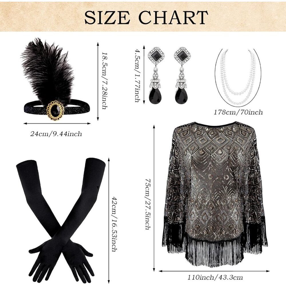 6 Pcs 1920s Flapper Costume Accessories Set Vintage Gatsby Outfits for Women - Picture 2 of 7